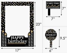 Happy Birthday Photo Frame Black, Gold, White